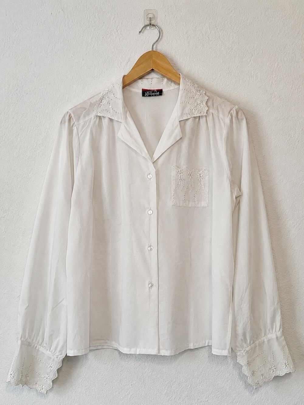 Vtg Rhapsody Ivory Sheer Embroidered Lace Prairie Blouse M Romantic Victorian